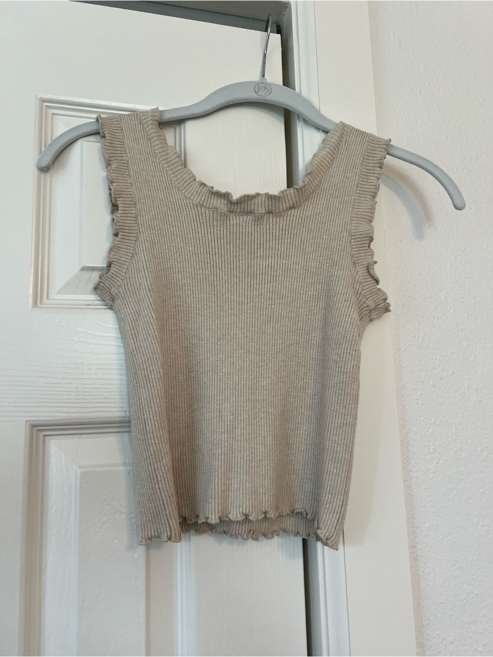 Cotton Emporium Neutral Ribbed Ruffle-Trim Tank - Picture 2 of 3